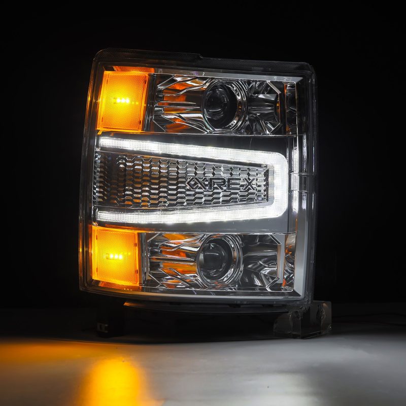 AlphaRex 04-15 Chevy 1500HD LUXX LED Proj Headlights Chrome w/Seq Activation Light / Seq Signal - Burkken Auto Parts