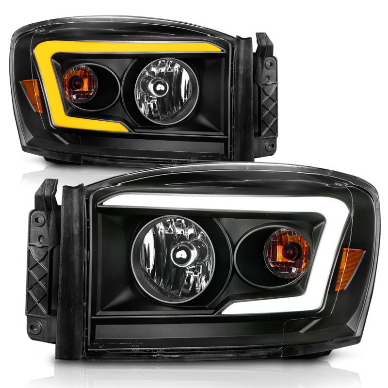 ANZO 06-09 Dodge RAM 1500/2500/3500 Headlights Black Housing/Clear Lens (w/Switchback Light Bars) - Burkken Auto Parts