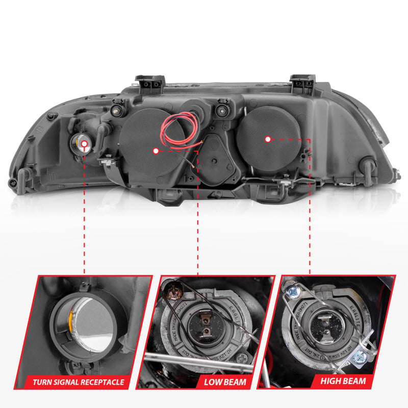 ANZO 1997-2001 BMW 5 Series Projector Headlights w/ Halo Black - Burkken Auto Parts