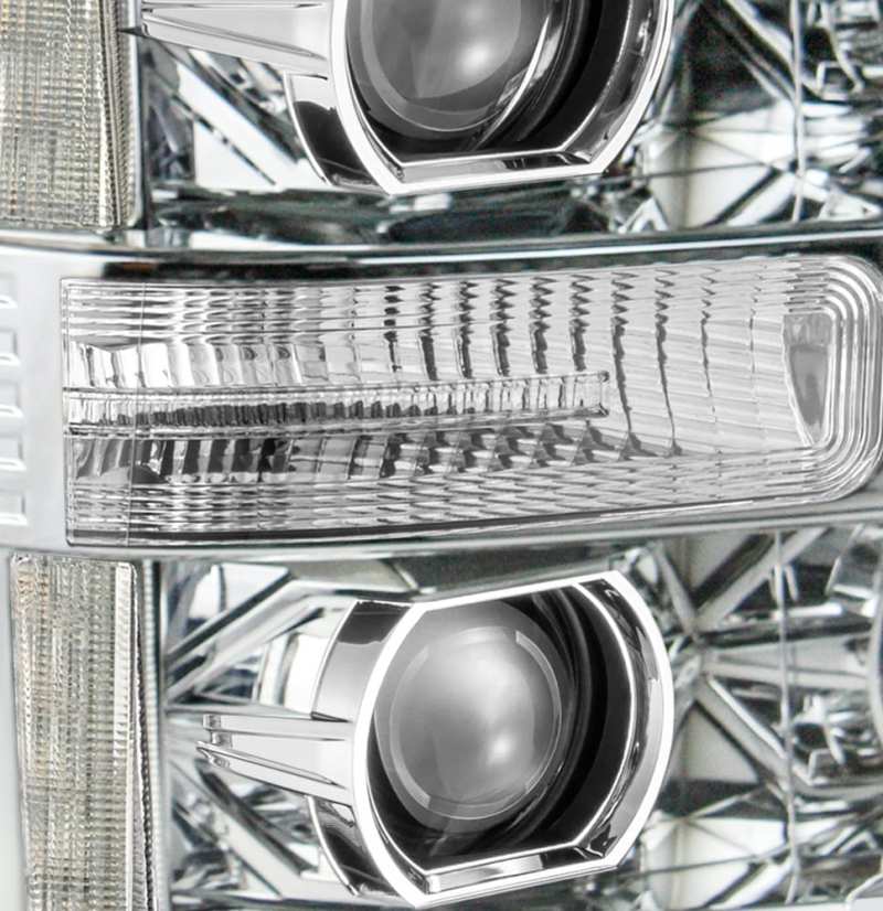 AlphaRex 11-16 Ford F-250 SD PRO-Series Projector Headlights Plank Style Design Chrome w/Seq Signal - Burkken Auto Parts