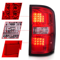 ANZO 2014-2018 GMC Sierra LED Tail Lights Black Housing Red/Clear Lens - Burkken Auto Parts