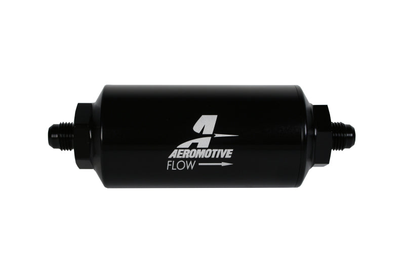 Aeromotive In-Line Filter - (AN-6 Male) 10 Micron Fabric Element Bright Dip Black Finish - Burkken Auto Parts
