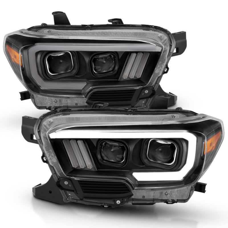 ANZO 2016-2017 Toyota Tacoma Projector Headlights w/ Plank Style Design Black/Amber w/ DRL - Burkken Auto Parts
