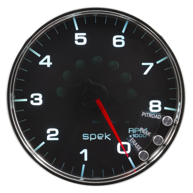 Autometer Spek-Pro Gauge Tachometer 5in 8K Rpm W/Shift Light & Peak Mem Black/Chrome - Burkken Auto Parts