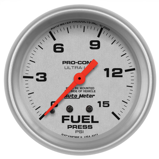 Autometer Ultra-Lite 2 5/8inMechanical Fuel Presure Gauge 15psi - Burkken Auto Parts