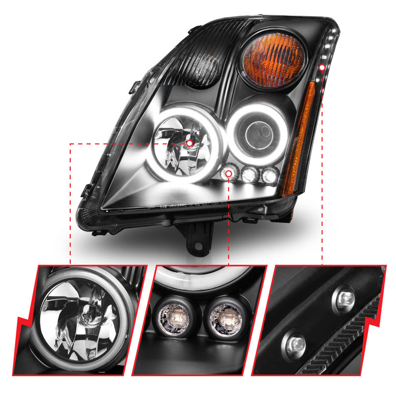 ANZO 2007-2012 Nissan Sentra Projector Headlights Black - Burkken Auto Parts