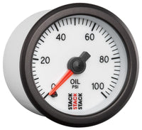 Autometer Stack 52mm 0-100 PSI 1/8in NPTF Male Pro Stepper Motor Oil Pressure Gauge - White - Burkken Auto Parts