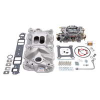 Edelbrock Manifold And Carb Kit Performer Eps Small Block Chevrolet 1957-1986 Natural Finish - Burkken Auto Parts