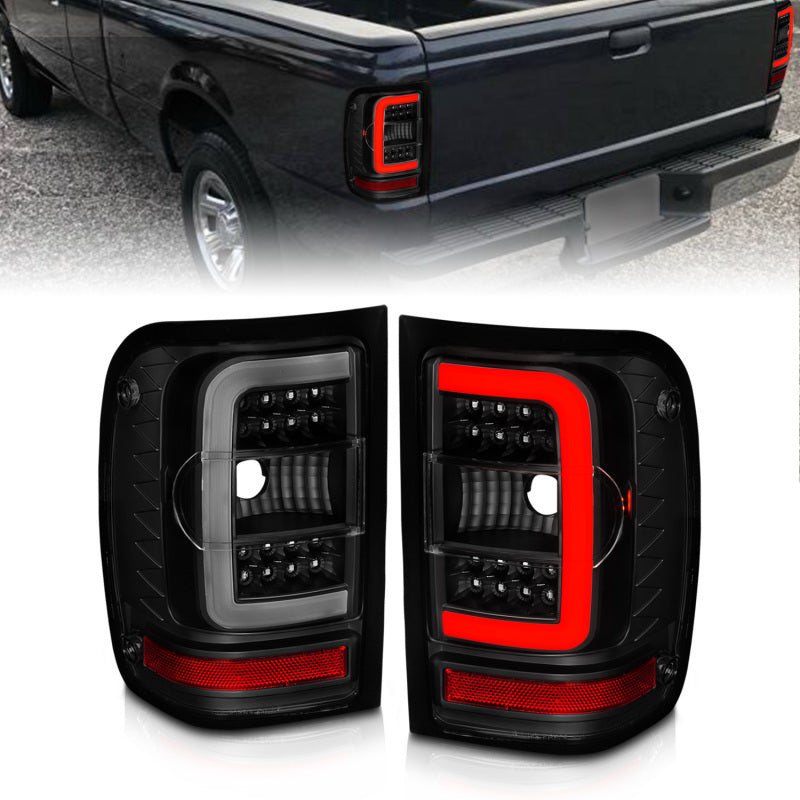 ANZO 01-11 Ford Ranger LED Taillights - Black Housing w/ Smoke Lens & Light Bar - Burkken Auto Parts