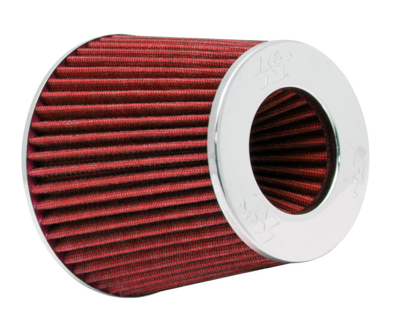 K&N Universal Air Filter Chrome Round Tapered Red - 4in Flange ID x 1.125in Flange Length x 5.5in H - Burkken Auto Parts