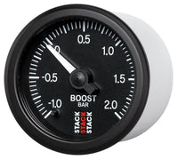 Autometer Stack 52mm -1 to +2 Bar (Incl T-Fitting) Pro Stepper Motor Boost Pressure Gauge - Black - Burkken Auto Parts