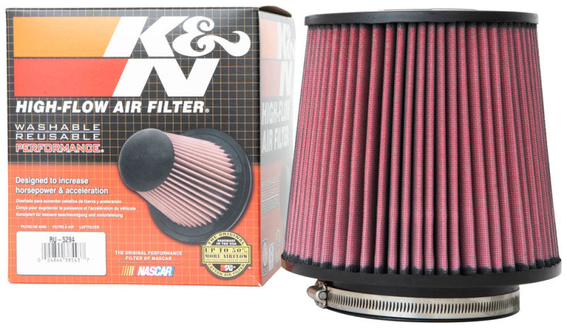 K&N Universal Clamp-On Air Filter 5in Flange ID x 8in Base OD x 6.625in Top OD x 8.625in Height - Burkken Auto Parts