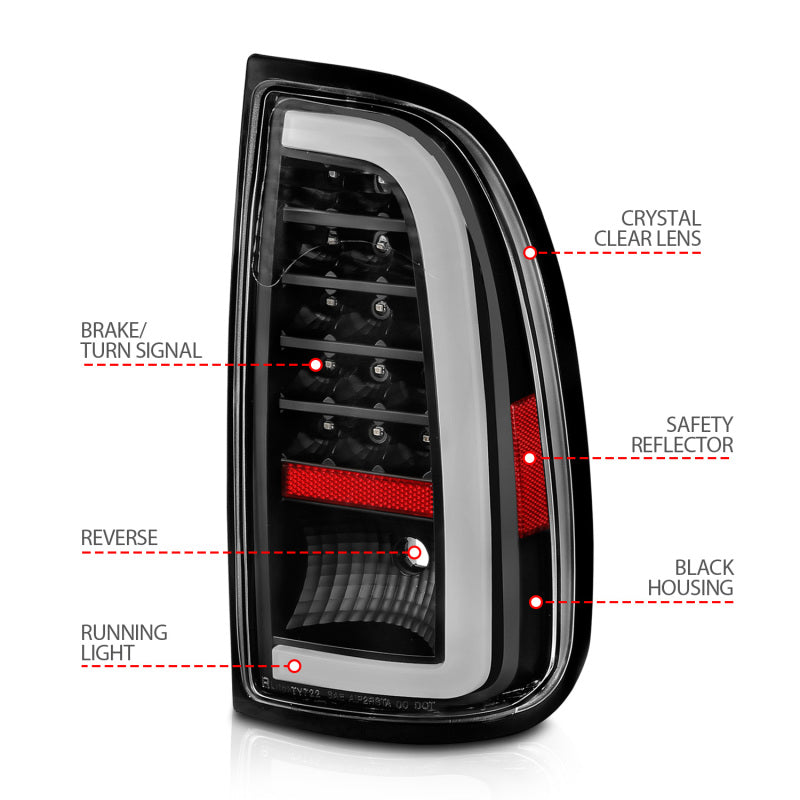 ANZO 00-06 Toyota Tundra LED Taillights w/ Light Bar Black Housing Clear Lens - Burkken Auto Parts