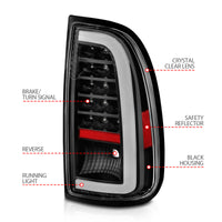 ANZO 00-06 Toyota Tundra LED Taillights w/ Light Bar Black Housing Clear Lens - Burkken Auto Parts