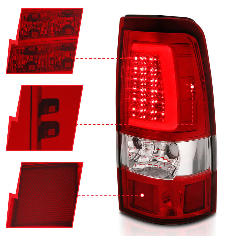 ANZO 1999-2002 Chevy Silverado 1500 LED Taillights Plank Style Chrome With Red/Clear Lens - Burkken Auto Parts