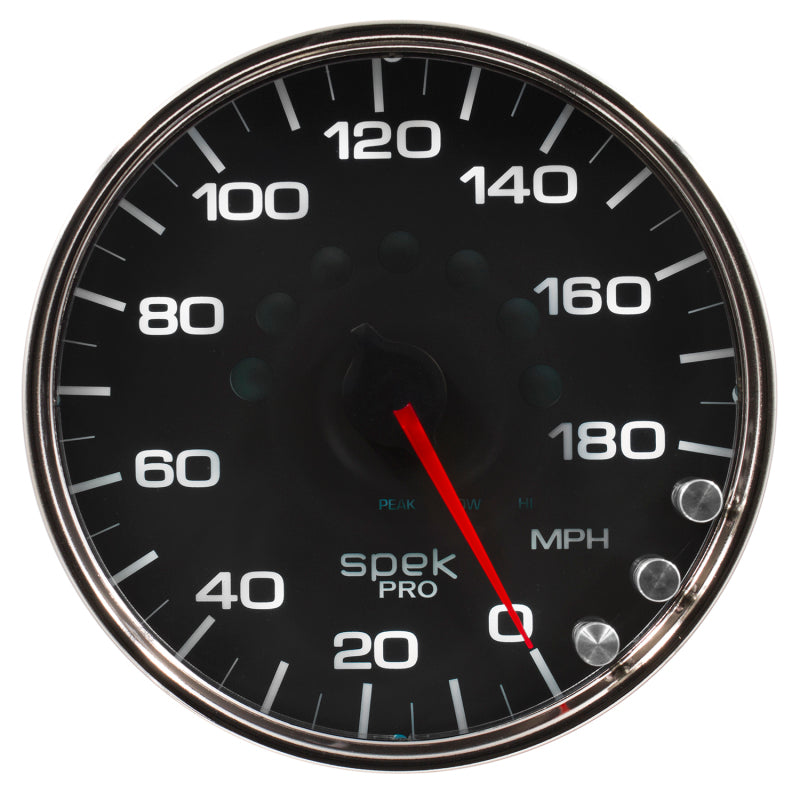 Autometer Spek-Pro Gauge Speedometer 5in 180 Mph Elec. Programmable Black/Chrome - Burkken Auto Parts