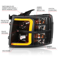 ANZO 07-13 Chevrolet Silverado 1500 Plank Style Projector Headlights Black w/ Amber - Burkken Auto Parts