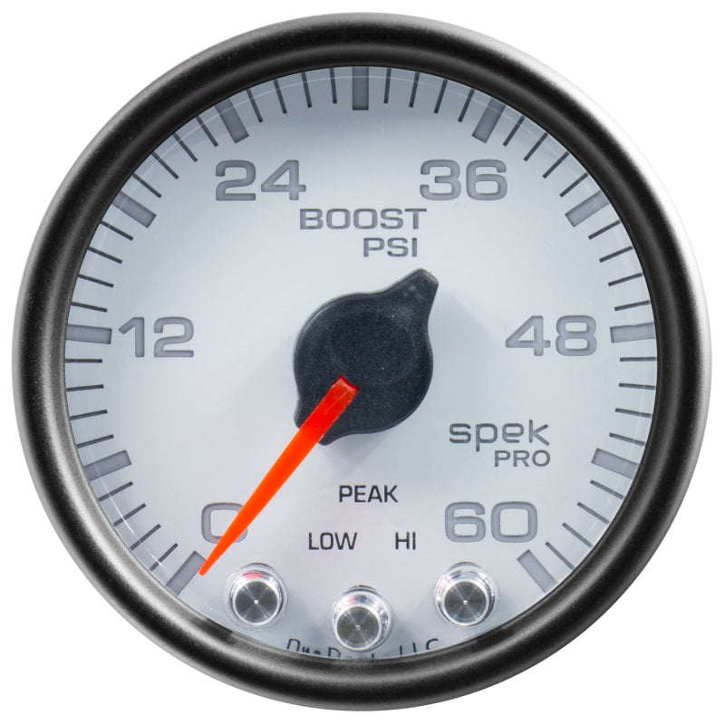 Autometer Spek-Pro Gauge Boost 2 1/16in 60psi Stepper Motor W/Peak & Warn Wht/Blk - Burkken Auto Parts