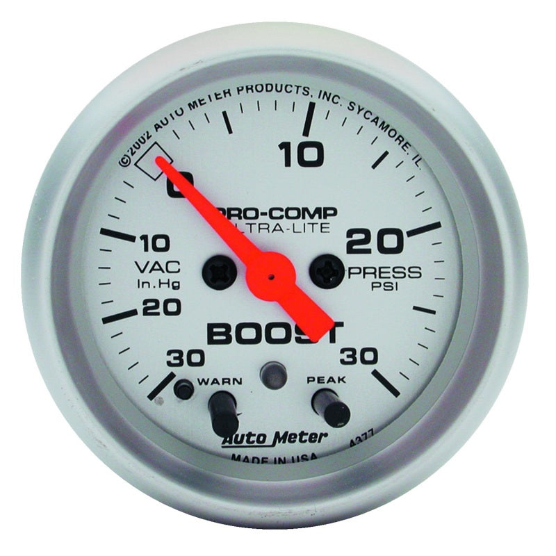 Autometer Ultra-Lite 52mm 15 PSI Electronic Boost Gauge  w/ Peak & Warn - Burkken Auto Parts