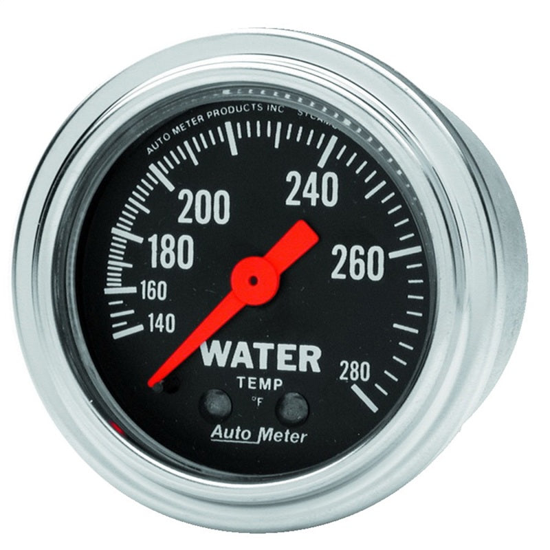 Autometer Traditional Chrome Mechanical Water Temperature 2 1/16in 140-280 F Gauge - Burkken Auto Parts