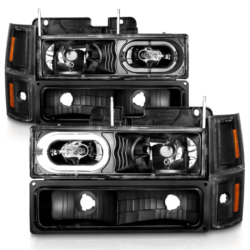 ANZO 88-98 Chevrolet C1500 Crystal Headlights Black Housing w/ Signal and Side Marker Lights - Burkken Auto Parts