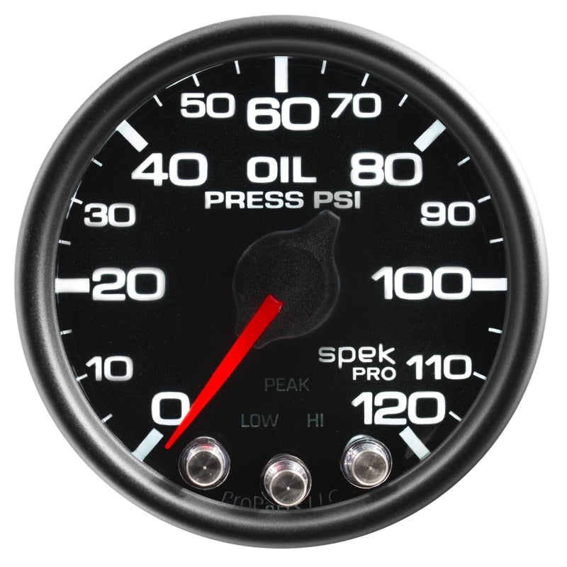 Autometer Spek-Pro Gauge Oil Press 2 1/16in 120psi Stepper Motor W/Peak & Warn Blk/Blk - Burkken Auto Parts