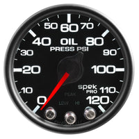 Autometer Spek-Pro Gauge Oil Press 2 1/16in 120psi Stepper Motor W/Peak & Warn Blk/Blk - Burkken Auto Parts