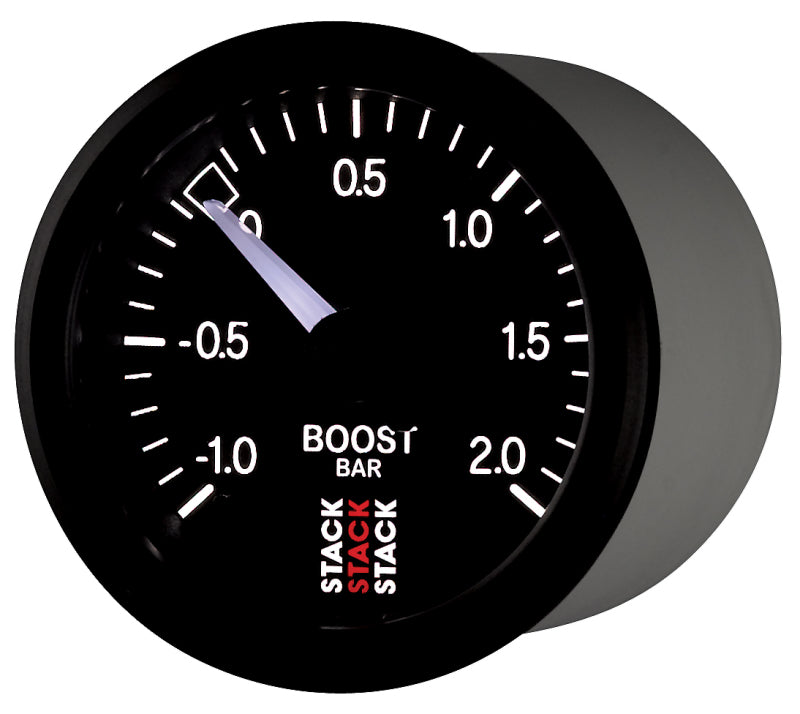 Autometer Stack 52mm -1 to +2 Bar T-Fitting 0.187in Barb (M) Mechanical Boost Pressure Gauge - Black - Burkken Auto Parts
