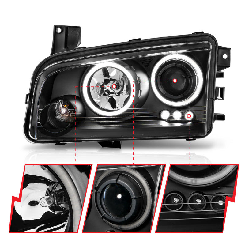 ANZO 2006-2010 Dodge Charger Projector Headlights w/ Halo Chrome (CCFL) - Burkken Auto Parts