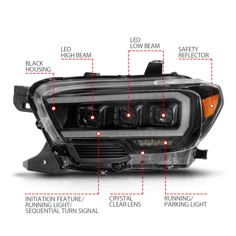 ANZO 16-22 Toyota Tacoma LED Projector Headlights w/ Light Bar Sequential Black Housing w/Initiation - Burkken Auto Parts