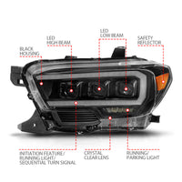 ANZO 16-22 Toyota Tacoma LED Projector Headlights w/ Light Bar Sequential Black Housing w/Initiation - Burkken Auto Parts