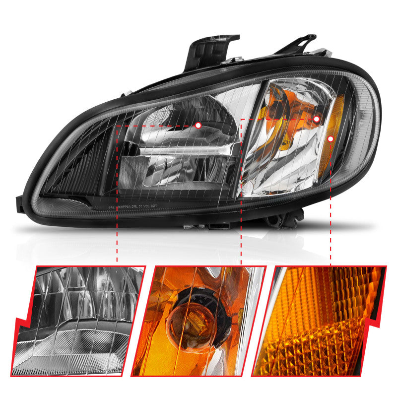 ANZO 2002-2014 Freightliner M2 LED Crystal Headlights Black Housing w/ Clear Lens (Pair) - Burkken Auto Parts