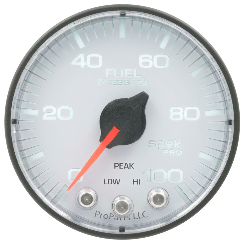 Autometer Spek-Pro Gauge Fuel Press 2 1/16in 100psi Stepper Motor W/Peak & Warn Wht/Blk - Burkken Auto Parts