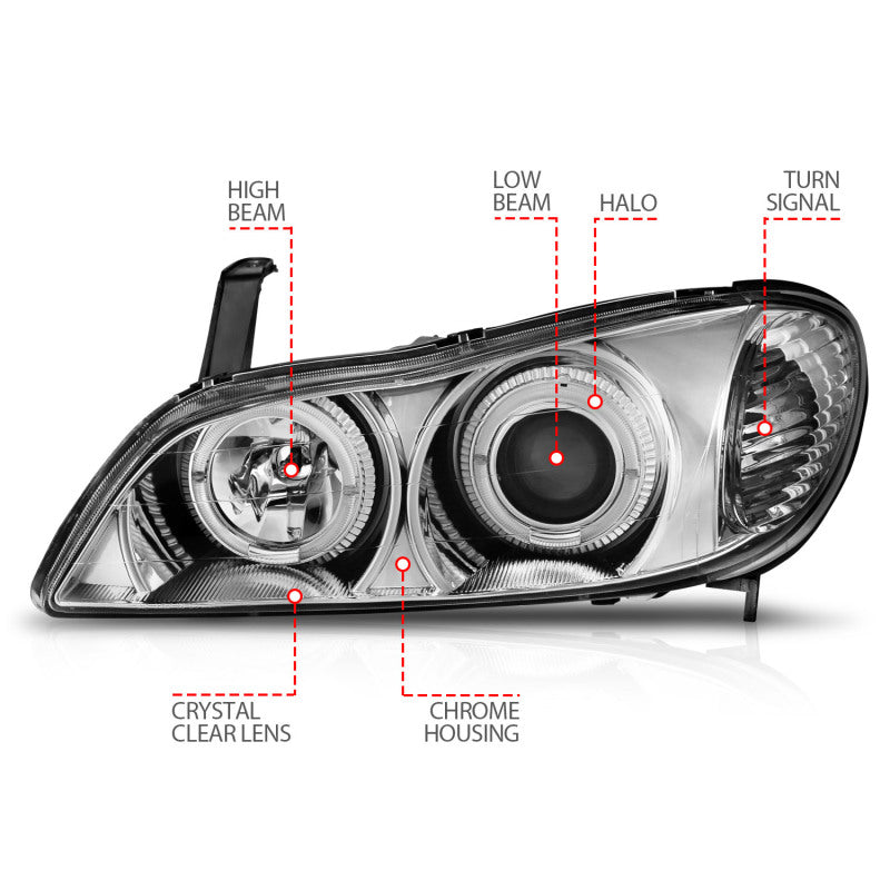 ANZO 2000-2004 Infiniti I30 Projector Headlights w/ Halo Chrome - Burkken Auto Parts