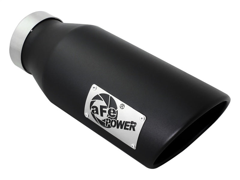 aFe Power MACH Force-Xp 4in In x 6in Out x 15in L Driver Side Clamp-On 4in 409 SS Exhaust Tip-Black - Burkken Auto Parts