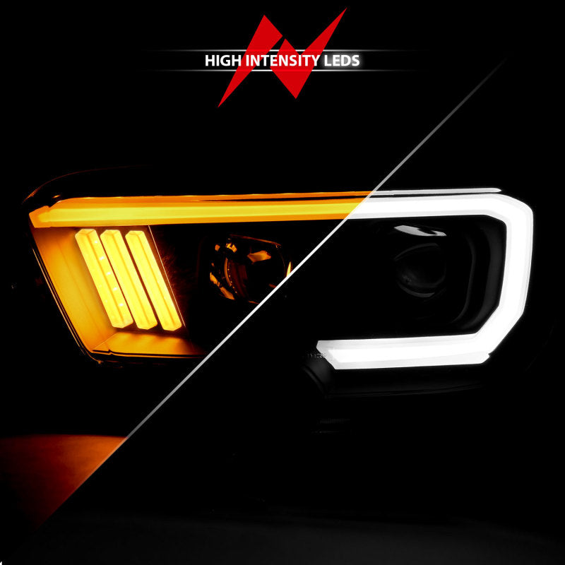 ANZO 2016-2017 Toyota Tacoma Projector Headlights w/ Plank Style Switchback Black w/ Amber - Burkken Auto Parts