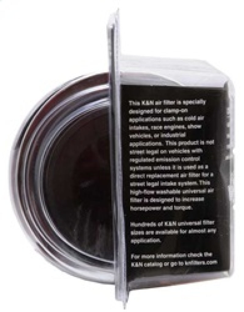 K&N Universal Air Filter Chrome Round Tapered Red - 4in Flange ID x 1.125in Flange Length x 9.5in H - Burkken Auto Parts