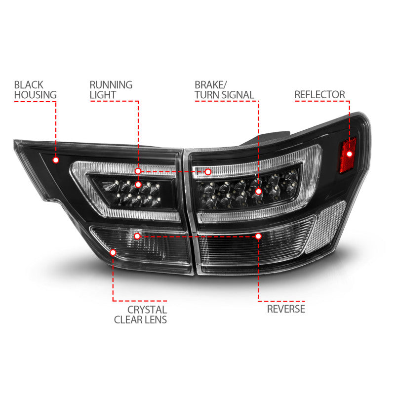 ANZO 11-13 Jeep Grand Cherokee LED Taillights w/ Lightbar Black Housing/Clear Lens 4pcs - Burkken Auto Parts