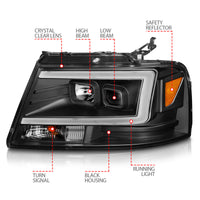 ANZO 2004-2008 Ford  F-150 Projector Headlights w/ Light Bar Black Housing - Burkken Auto Parts