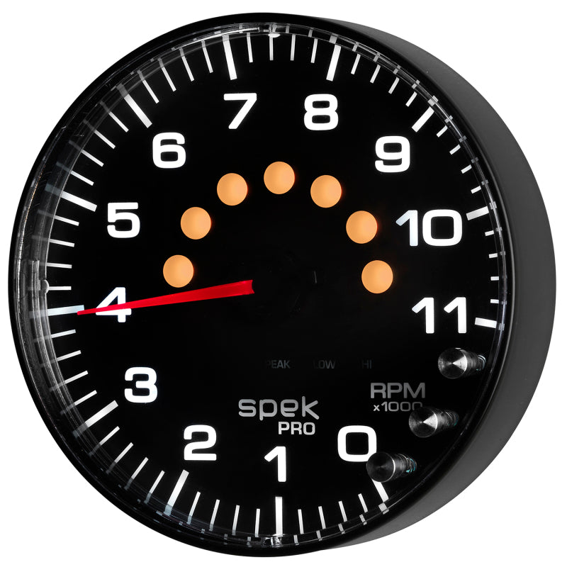 Autometer Spek-Pro Gauge Tachometer 5in 11K Rpm W/Shift Light & Peak Mem Black/Black - Burkken Auto Parts