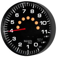 Autometer Spek-Pro Gauge Tachometer 5in 11K Rpm W/Shift Light & Peak Mem Black/Black - Burkken Auto Parts