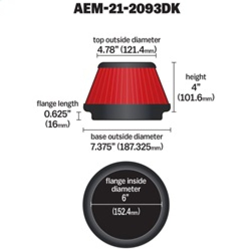 AEM 6 in x 4 in Dryflow Tapered Conical Air Filter - Burkken Auto Parts