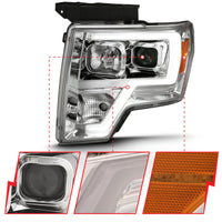ANZO 2009-2014 Ford F-150 Projector Headlight Plank Style Chrome Amber - Burkken Auto Parts