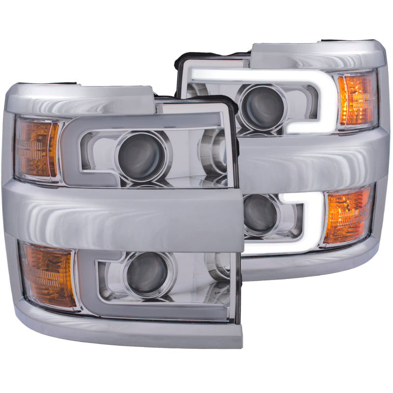 ANZO Projector Headlights 15-17 Chevrolet Silverado 2500HD / 3500HD Chrome w/ Chrome Rim - Burkken Auto Parts