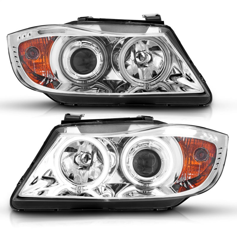 ANZO 2006-2008 BMW 3 Series E90-E91 Projector Headlights w/ Halo w/ LED Bar Chrome (CCFL) - Burkken Auto Parts