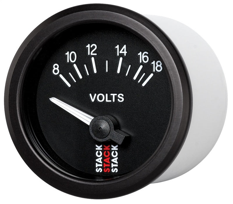 Autometer Stack Instruments 52mm 8-18V Electric Battery Voltage Gauge - Black - Burkken Auto Parts