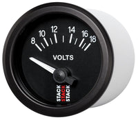 Autometer Stack Instruments 52mm 8-18V Electric Battery Voltage Gauge - Black - Burkken Auto Parts
