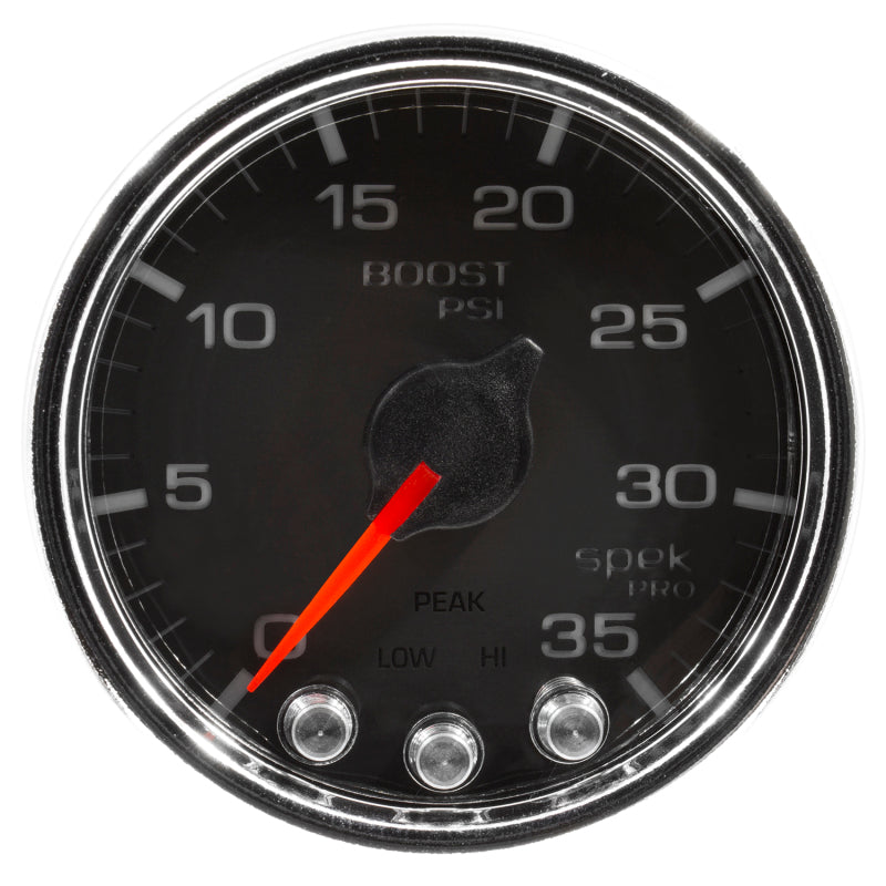 Autometer Spek-Pro Gauge Boost 2 1/16in 35psi Stepper Motor W/Peak & Warn Black/Chrome - Burkken Auto Parts