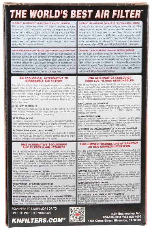 K&N Universal Clamp-On Air Filter - 2 1/4in 10 DEG FLG 3 1/2in OD 6in H - Burkken Auto Parts