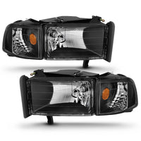 ANZO 1994-2001 Dodge Ram Crystal Headlights Black - Burkken Auto Parts